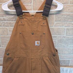 Carhartt Youth 12 Brown Insulated Double Knee Bib Overalls Duck Canvas New